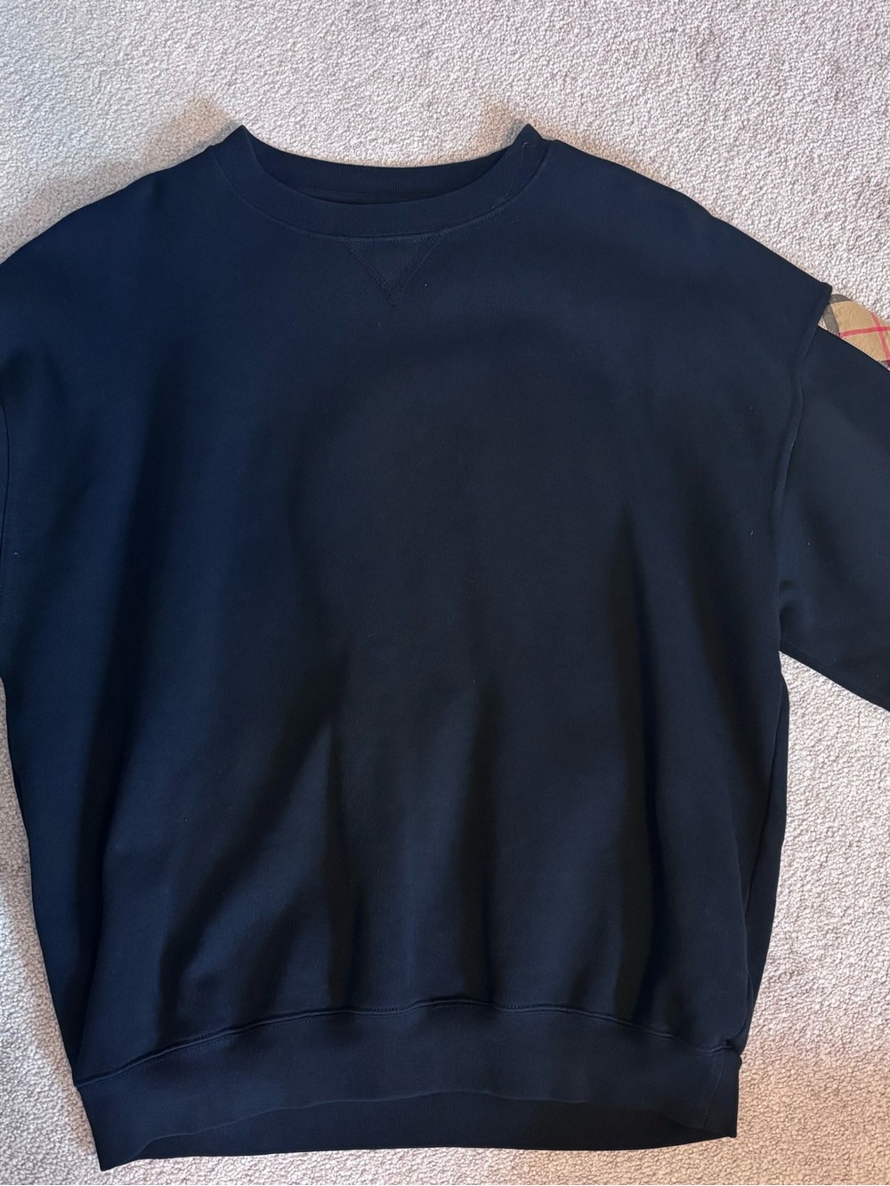Burberry Black Crewneck Sweater with Signature Sleeve Accent